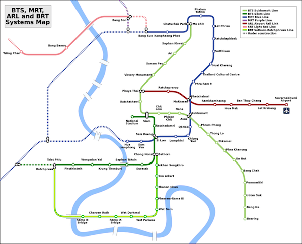 Linhas de metro e trem bangkok