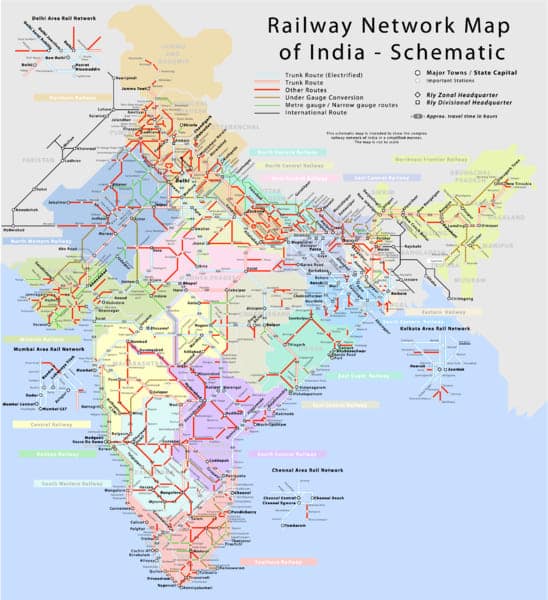mapa de transporte ferroviario da Índia