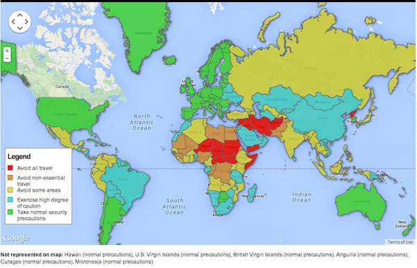 Mapa dos países perigosos