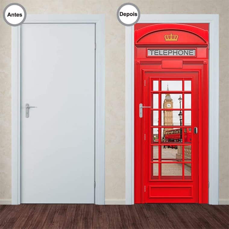 decoracao com tema viagem adesivo porta cabine telefonica