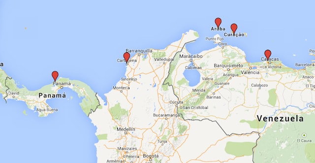 Mapa cruzeiro Antilhas e Caribe Sul