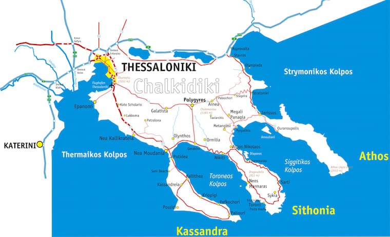 Halkidiki grécia mapa