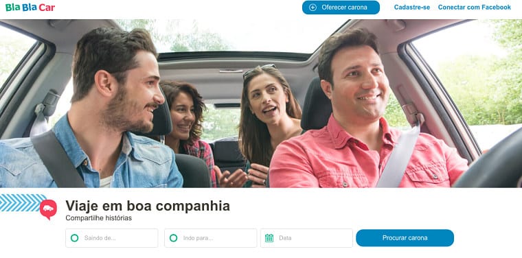 Pessoas conversando dentro de carro em anuncio do Blablacar