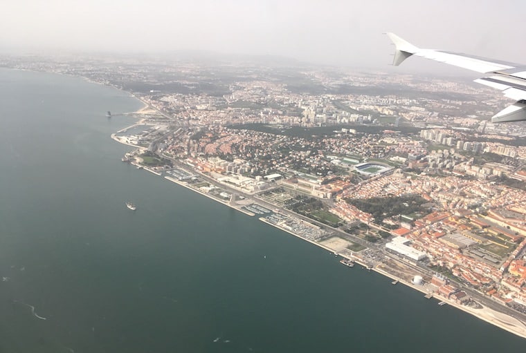 lisboa achegada avião janela