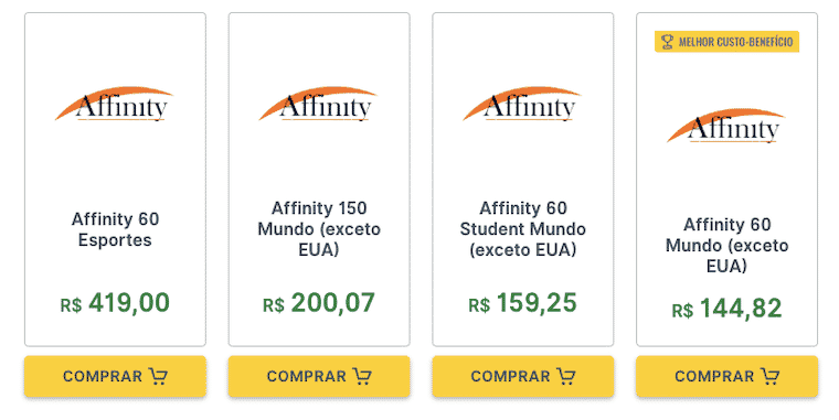 comparacao planos affinity seguradora