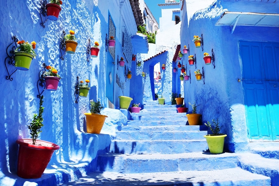 casas azuis em Chefchaouen, no Marrocos