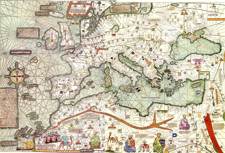 Mapa catalão da Europa que incliu a Hy Brasil