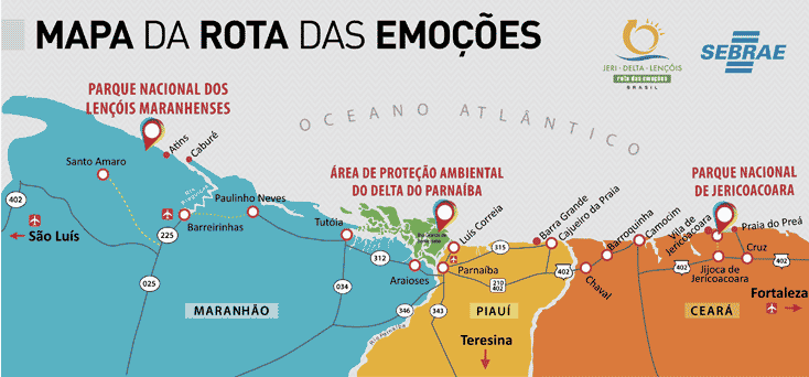 mapa do sebrae sobre a rota das emoções com 3 estados