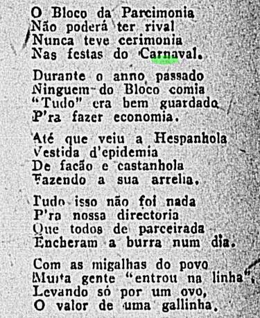 bloco da parcimônia, carnaval 1919