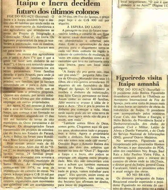 Foto de reportagem para o jornal da época sobre o reassentamento dos colonos das Sete Quedas