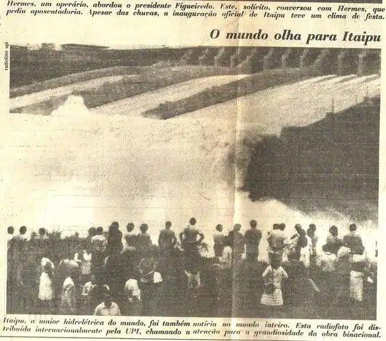 Notícia de jornal da época sobre a inauguração de Itaipu