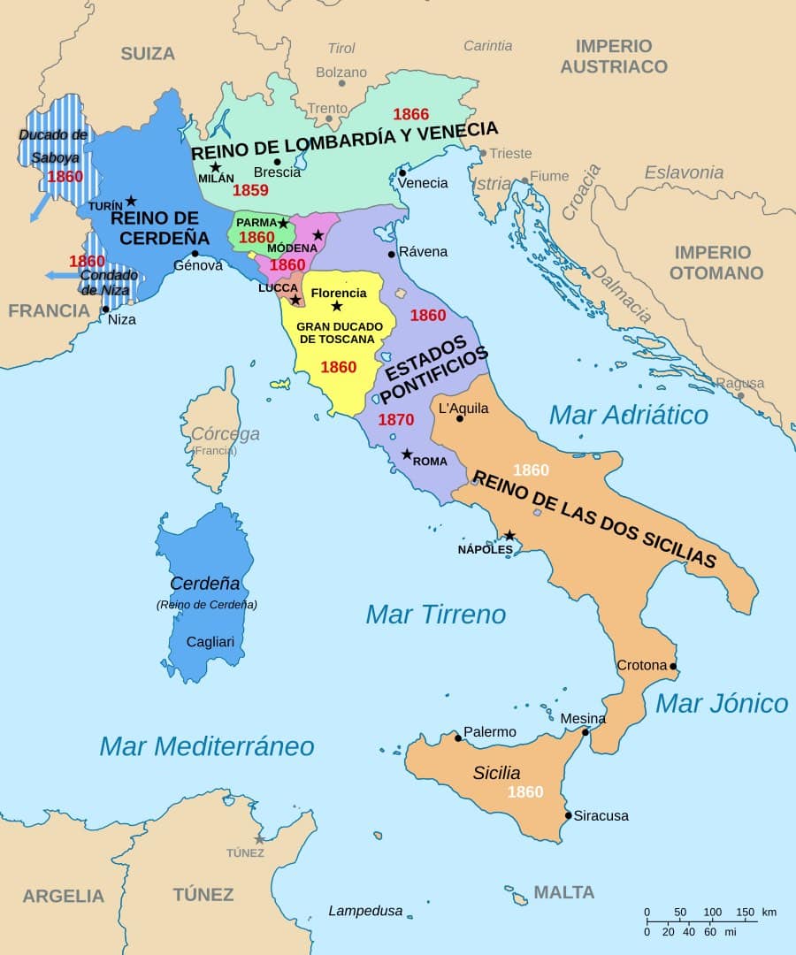 Mapa Unificação Italiana História