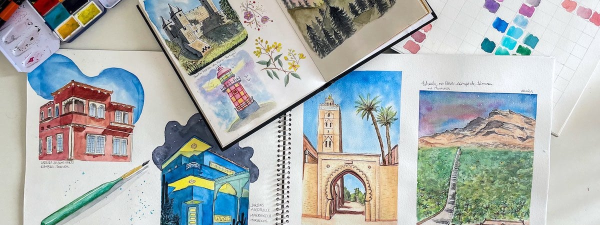 cadernos de viagem e sketchbooks aquarela