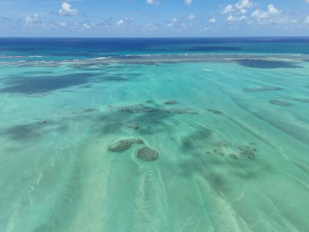 Vista aérea do mar de Maragogi, no Alagoas