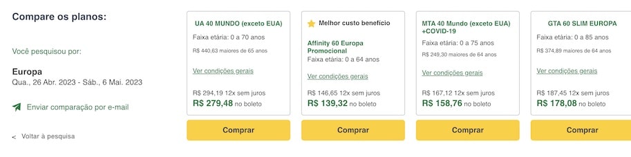 imagem comparativa de seguros de viagem com a universal assistance