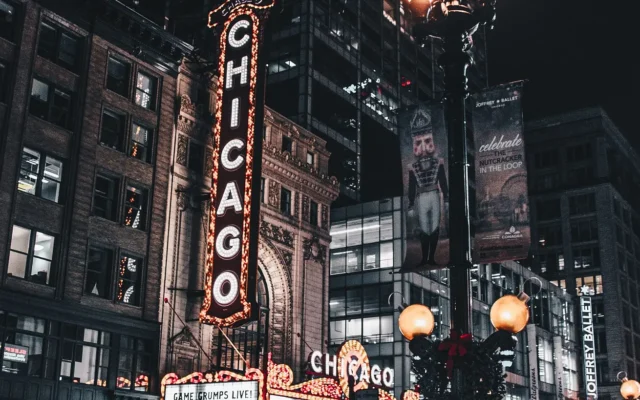 Letreros de Chicago a noite